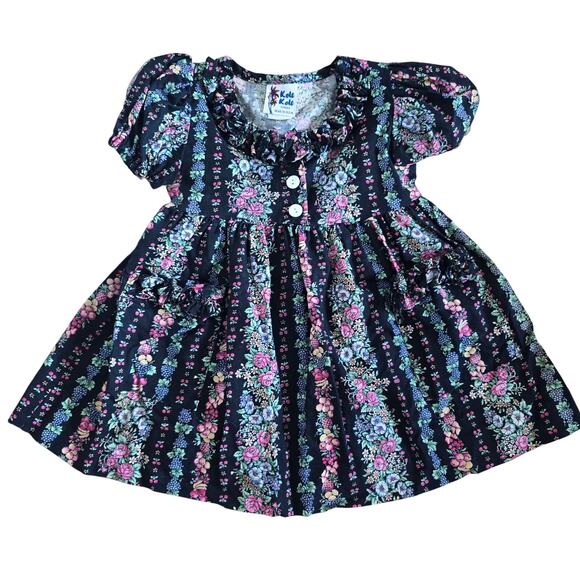 Kole Kole Other - Vintage Kole Kole Girls Hawaiian Black Dress Floral & Fruit Print Size 2T  USA